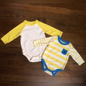 BabyGap Bundle x2: Boys 3-6M Long-Sleeve One-Pieces Yellow/Blue Stripes - EUC!!